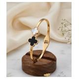 6' GoldTone Bangle Bracelet Black/White Clasp A109
