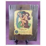 Vintage Aqarius Wooden Plaque, has a few scuffs
