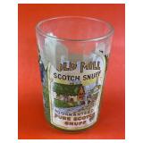Old Mill Scotch Snuff glass, some of the label is
