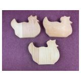 (3) Wooden Chicken Cutouts