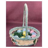 Easter Basket with wooden bunnies and (10) Wooden