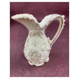 VINTAGE PORCELAIN PALE PINK PITCHER WITH SILVER