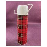 1973 RED PLAID METAL THERMOS VACUUM BOTTLE