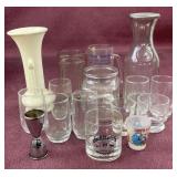 Assorted items including vase, juice cups and