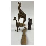 Carved Wooden Giraffe items, shoehorn piece has a