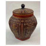 Vintage ceramic and wicker ginger jar basketK
