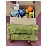 Contents of box including tissue box, cover with