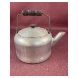 Vintage aluminum tea, kettle, has wear and a few