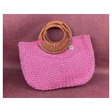 The Sak Hot Pink Wicker/Wood Handled Half Round