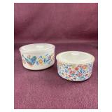 (2) Pioneer Woman glass bowls with lids, missing