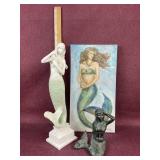 (3) pieces mermaid decor including small cast