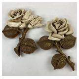 (2) 1974 Miller Studio Resin 3D Rose wall decor