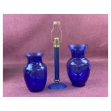 Cobalt Blue vases and Partylite candle holder
