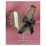 Metal and wooden chicken decor