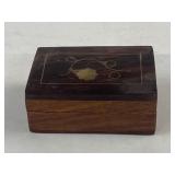 Wood Trinket Box With Brass Colored Inlay Pattern