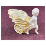 Vintage White Ceramic Cherub Pulling Shell Cart