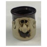 Pottery face mug, no handle, signed 3ï¿½