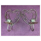 (2) Vintage metal heart shaped wall sconces,
