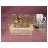 Assorted Glasses and Fire King 452 Baking dish