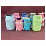 (8) Mason jar vases, painted
