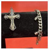 Silvertone bracelet and Cross pendant