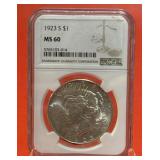 1923 S Silver Peace Dollar NGC MS60