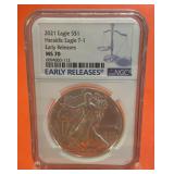 2021 American Silver Eagle Heraldic Eagle T-1