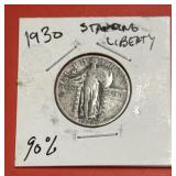 1930 Standing Liberty 90% silver quarter