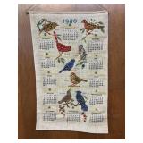 1980 Calendar Tea towel with birds