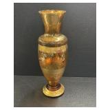 Vintage amber art glass vase adorned with