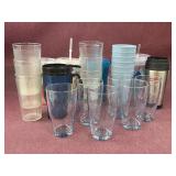 Blue swirl tumblers, insulated cups and plastic
