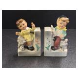 Vintage boy and girl, ceramic bookends