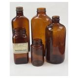 (5) Antique Amber bottles