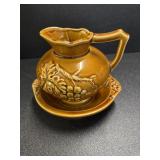 Vintage GLAZED POTTERY Pitcher Wash and Bowl Set
