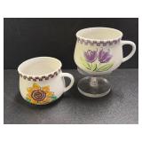 (2) Floral Checkered Oversized mugs