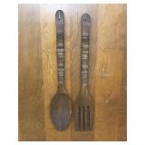 Vintage Wooden Carved Fork and Spoon 28ï¿½ long