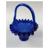 Vintage Cobalt Blue Glass Hobnail Basket With