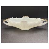 Vintage Milk Glass Gondola Bowl with Gold accents