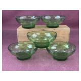 (5) Vintage E.O. Brody Co. Green Glass Bowls With