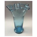 Vintage Blue Opalescent Handkerchief Vase From