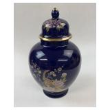 Vintage Cobalt Blue Peacock and Chrysanthemum