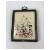 Vintage convex glass watercolor, signed, has