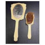 Vintage Celluloid Brush and mirror, there is wear