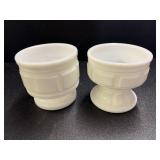 (2) Vintage Milk glass planters, they have a few