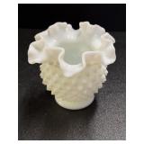 Vintage Fenton White Milk Glass Hobnail Ruffled