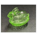 Smith Glass Green bunny on a nest