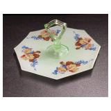 Vintage Green Uranium Floral Decorated Depression