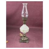 Vintage electrified frosted and hand painted lamp