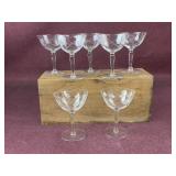 (7) Floral Etched Crystal Champagne/Wine Glasses