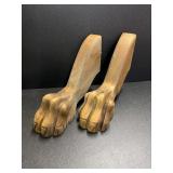(2) Oak Clawfoot table legs